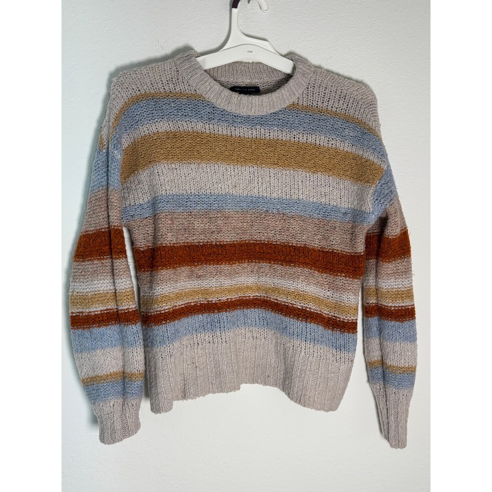 American Eagle Striped Crewneck Sweater Womens XL Chunky Knit Multi-Color Boho